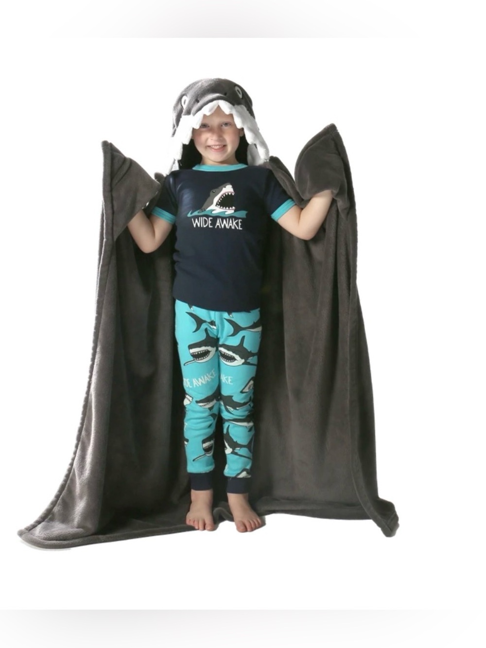 Lazy One Shark Hooded Fleece Wearable Blanket for Kids  – 40” x 50” – Like New